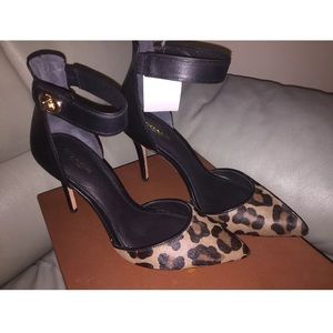 Coach Houston Ocelot Ankle strap D’Orsay heels 9.5